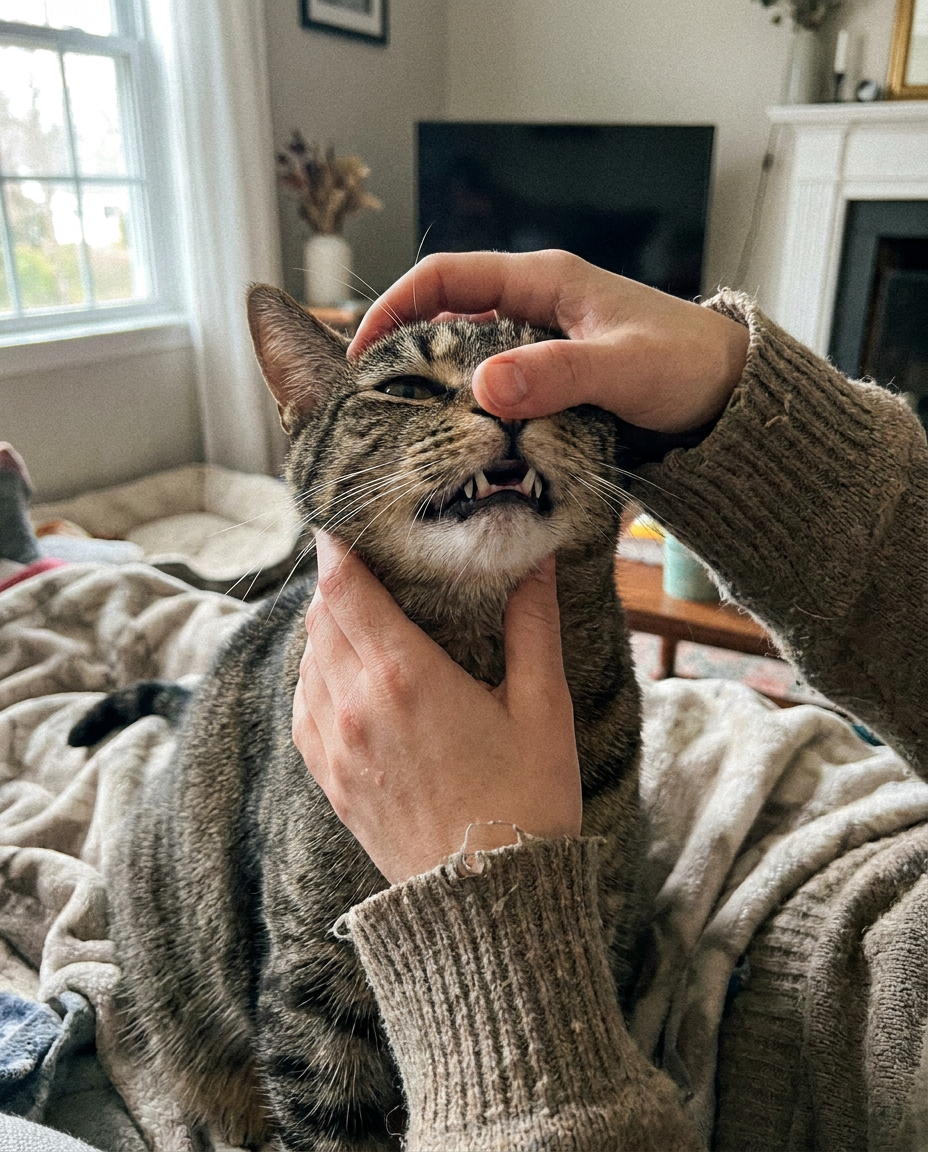 Lifting a cat's lip