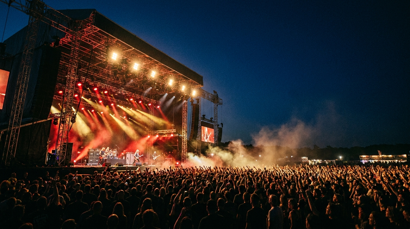 Outdoor concert stage at night