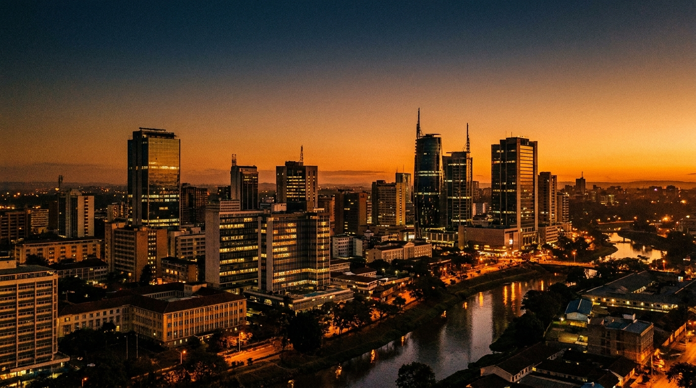 African city skyline at dusk