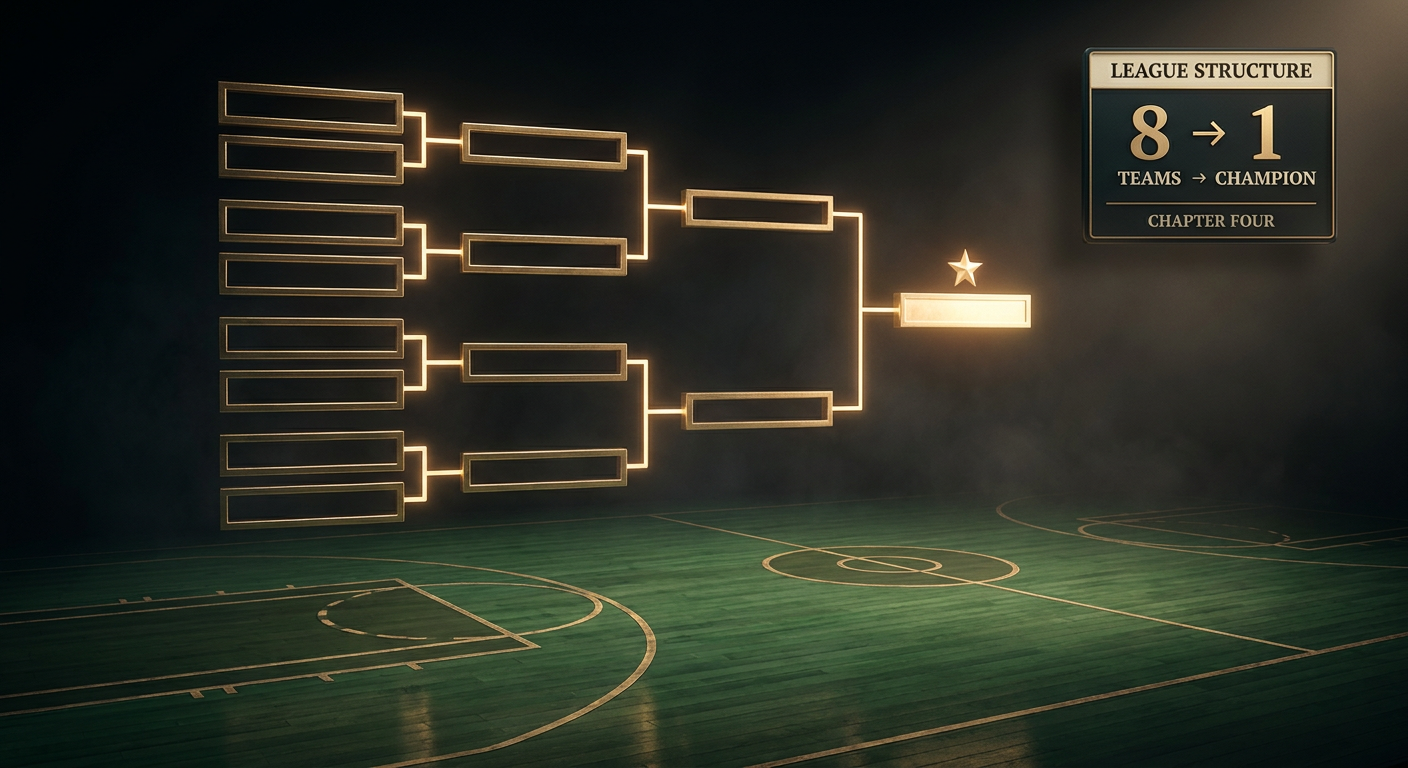 Tournament bracket — eight teams converging to one champion.