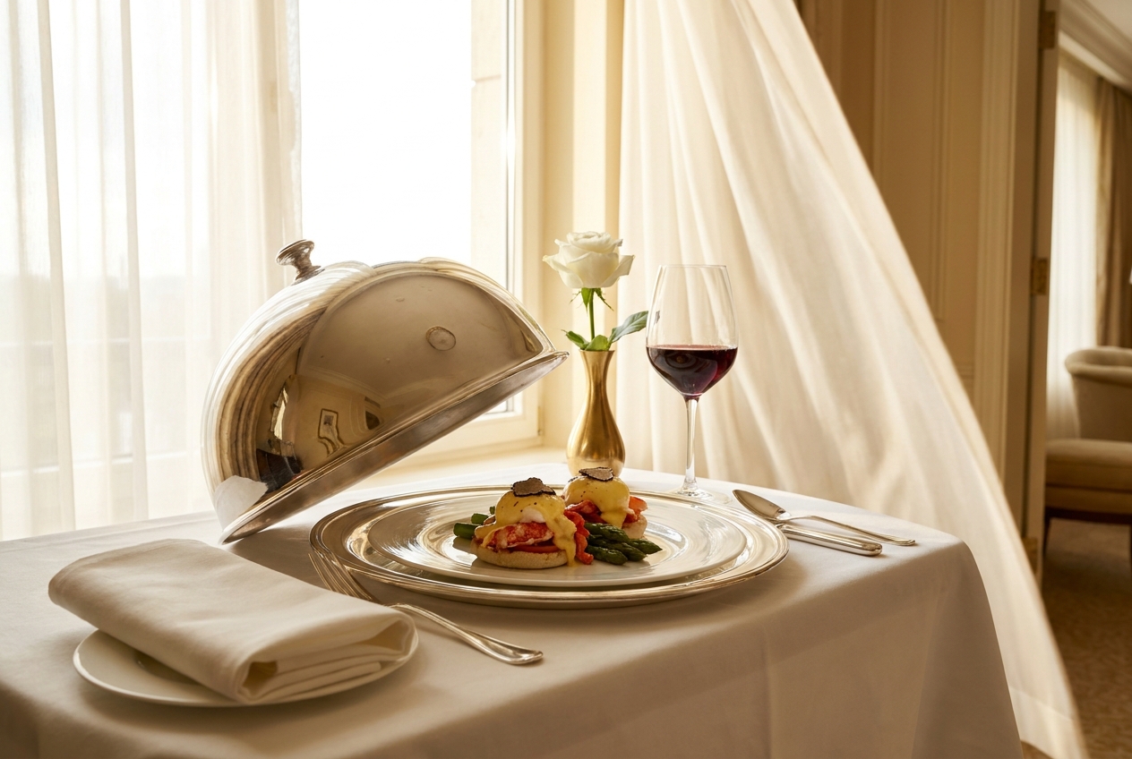 Elegant in-room dining service in a luxury suite