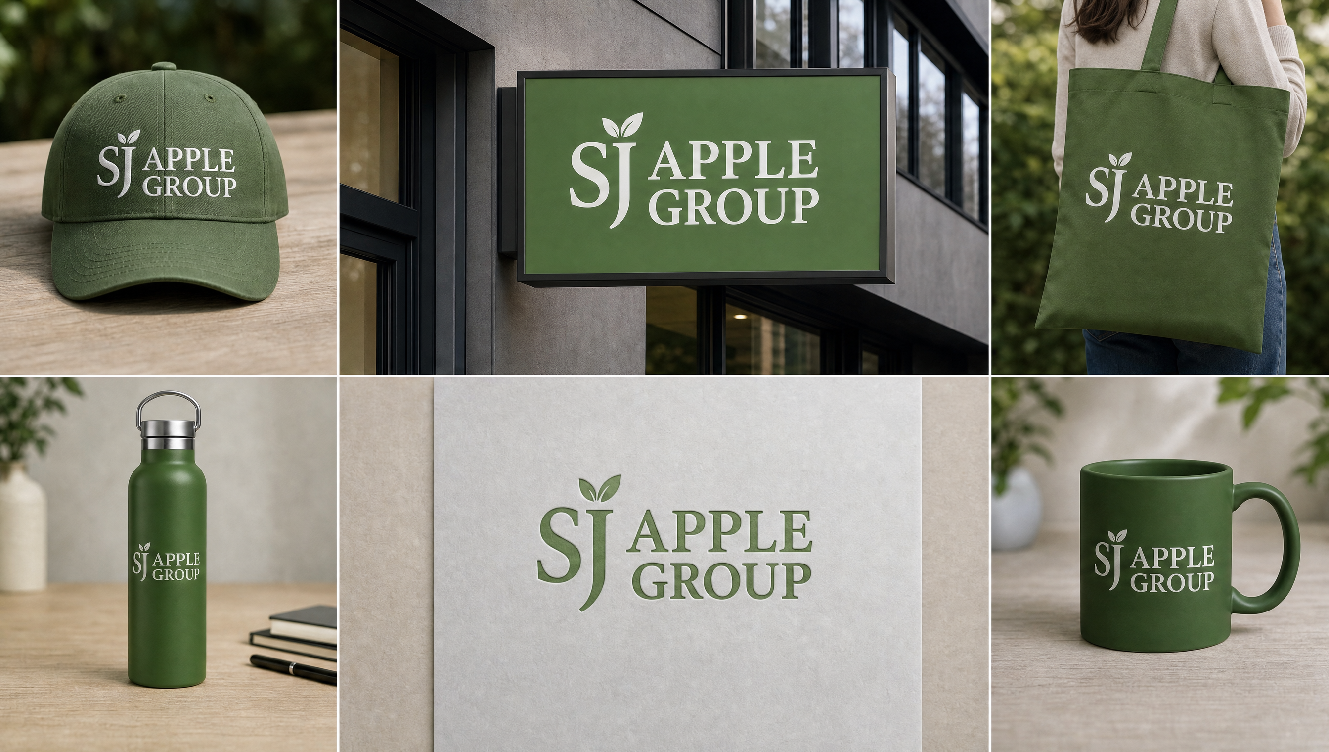 SJ Apple Group — Brand application mockups