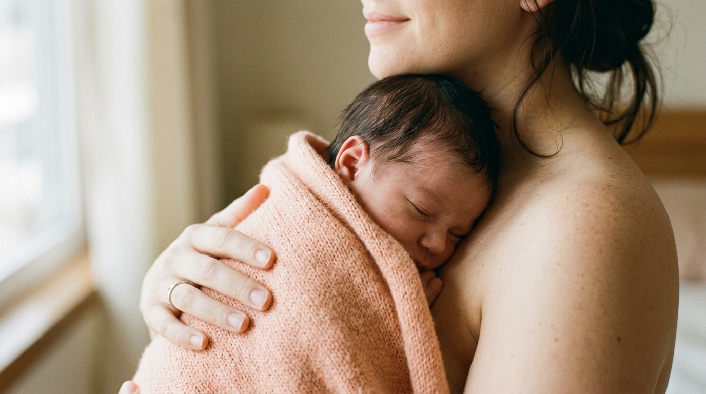 Moeder houdt pasgeboren baby vast