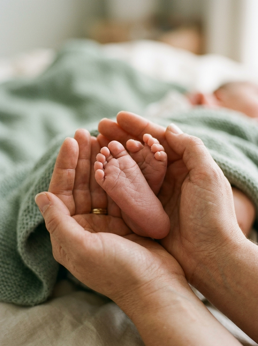 Baby voetjes in handen