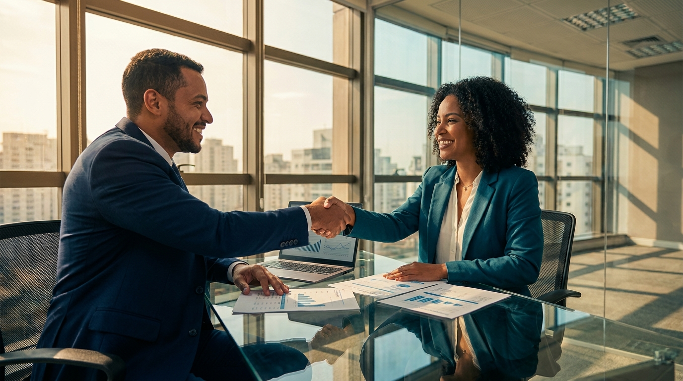 Aperto de mãos fechando negócio de crédito empresarial