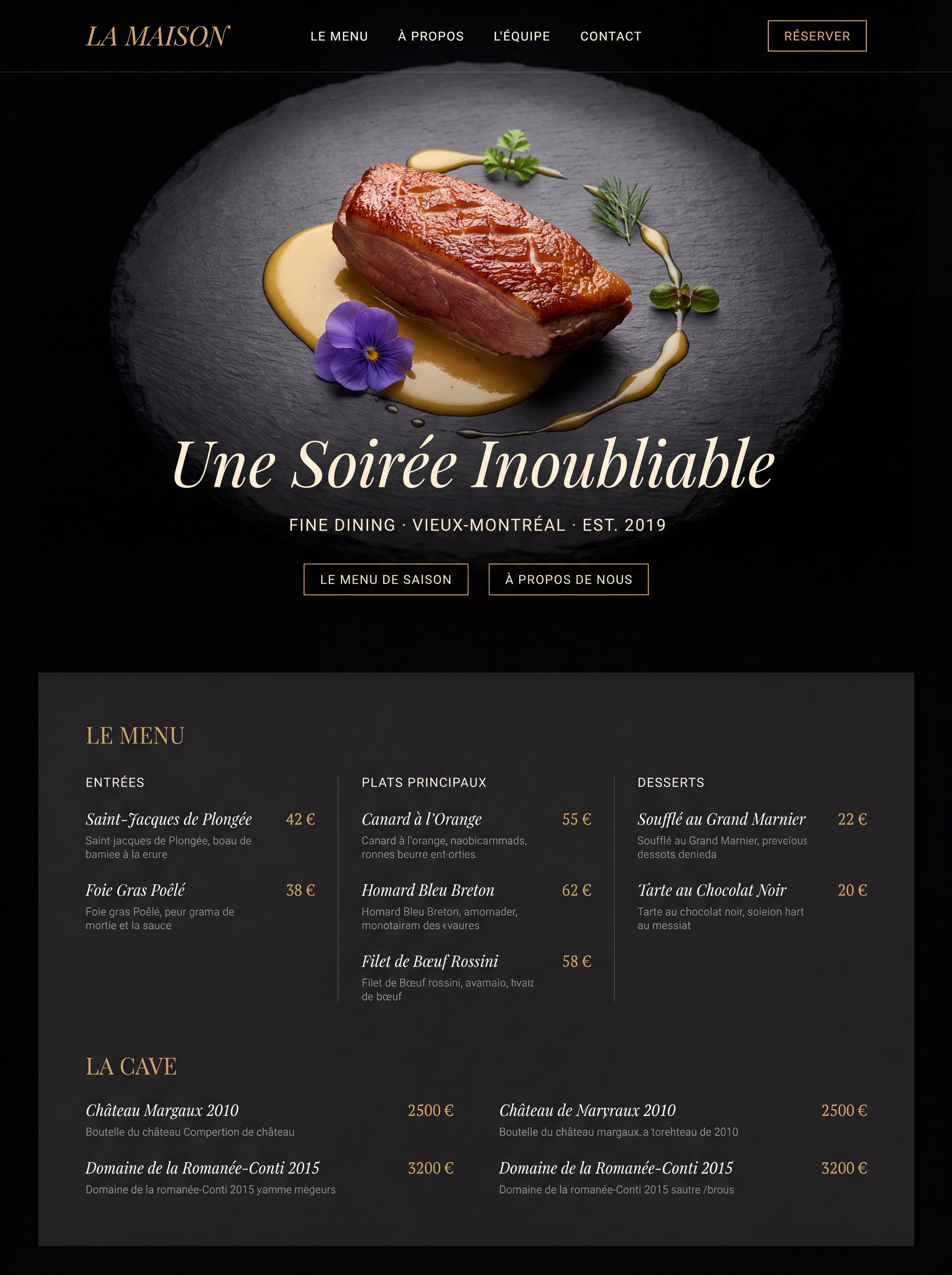 Fine Dining Restaurant website by MDA Developments