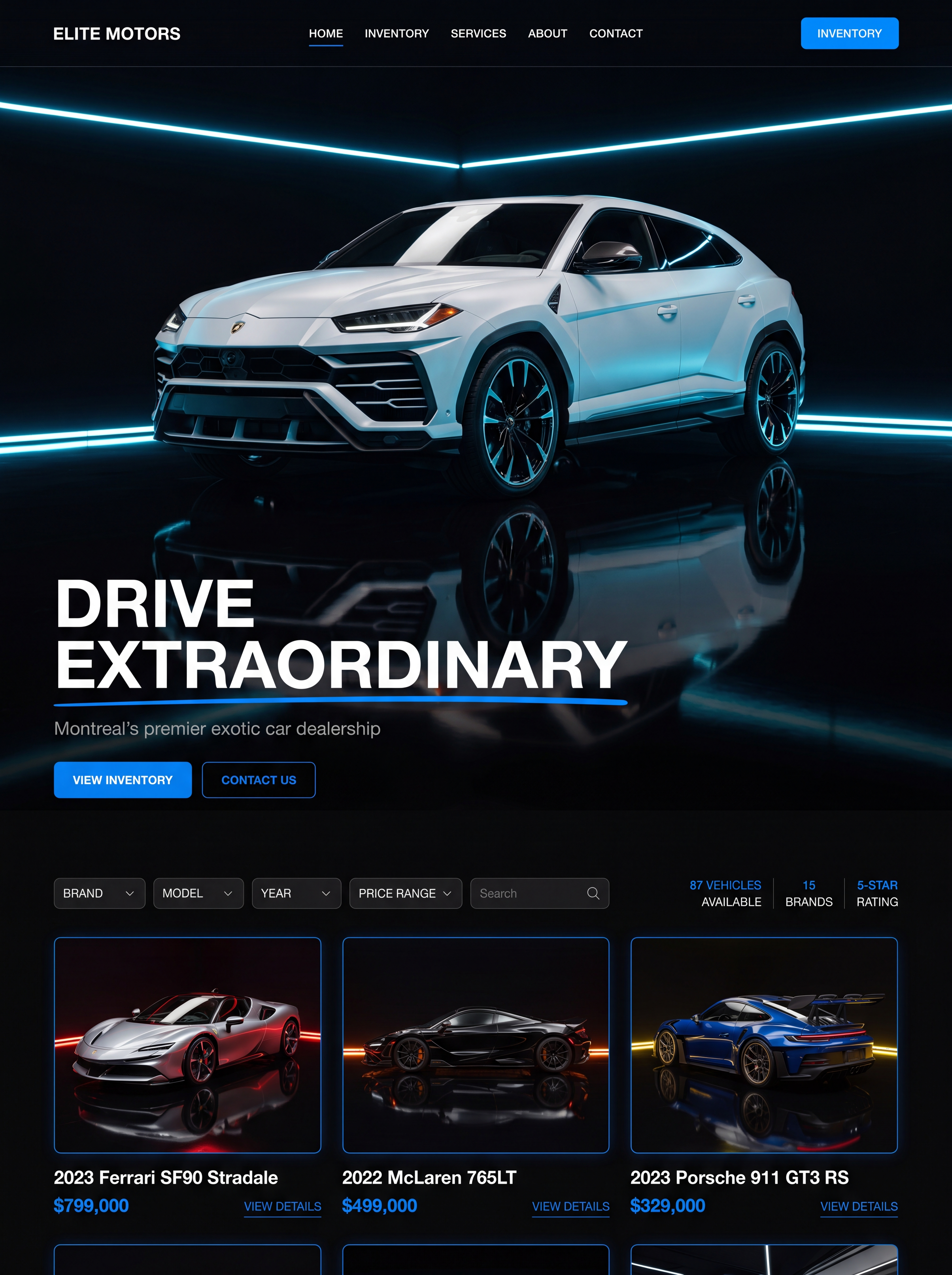 Exotic Car Dealership website by MDA Developments