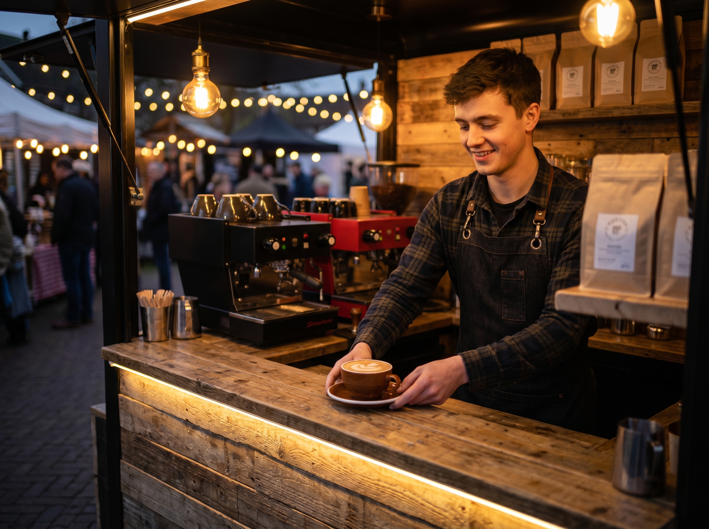 Caffe 500 barista serving at the mobile espresso cart