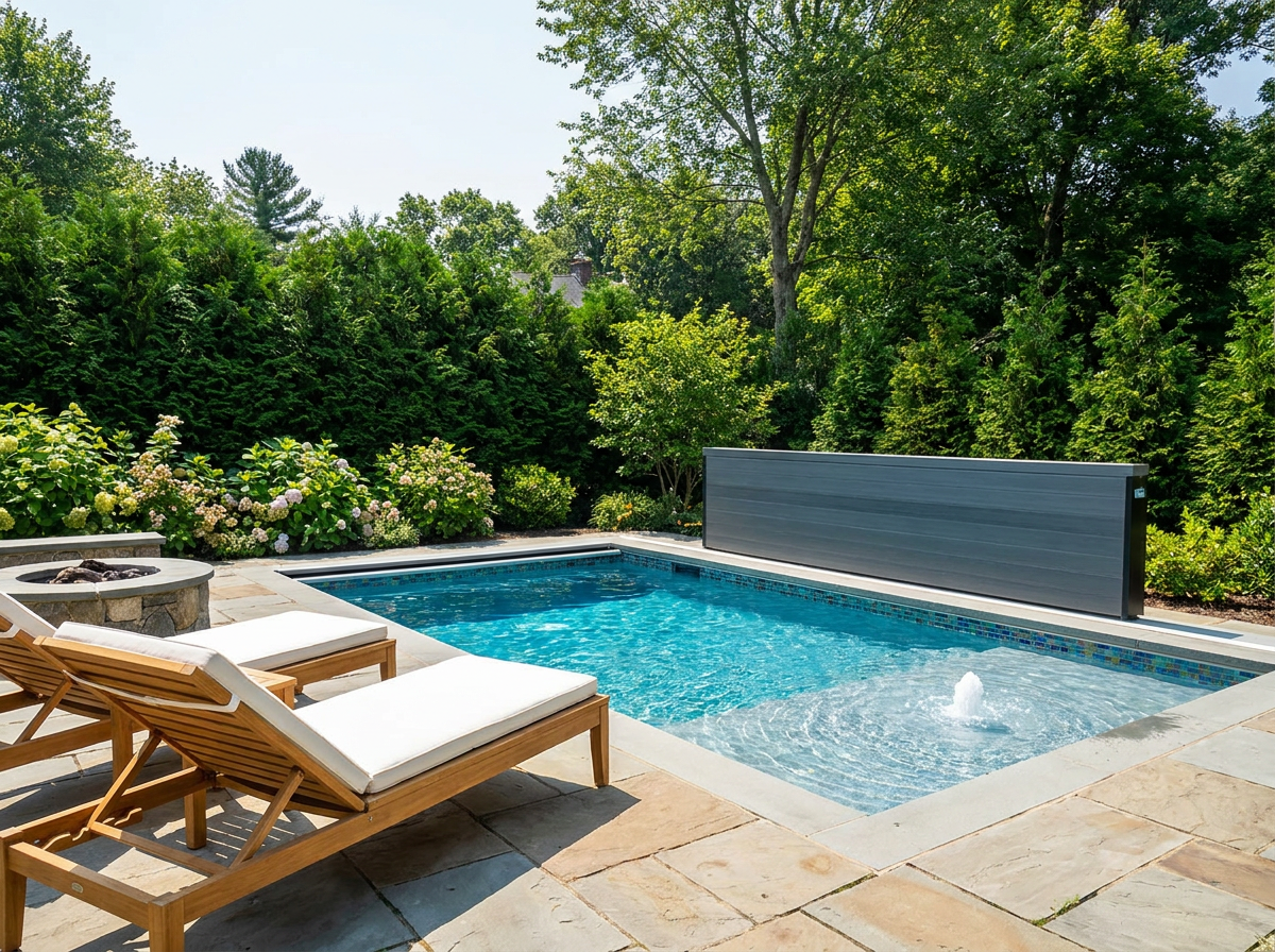 Custom gunite plunge pool Massachusetts Custom gunite plunge pool in a small Massachusetts backyard