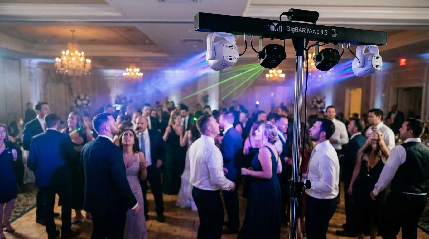 GigBAR Move ILS lighting a wedding reception dance floor