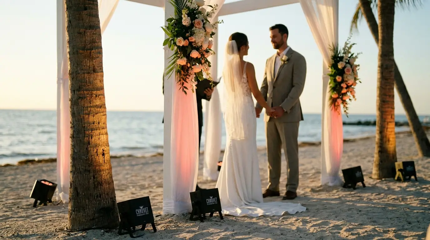 CHAUVET Freedom Par uplights at Hawaii beach wedding ceremony