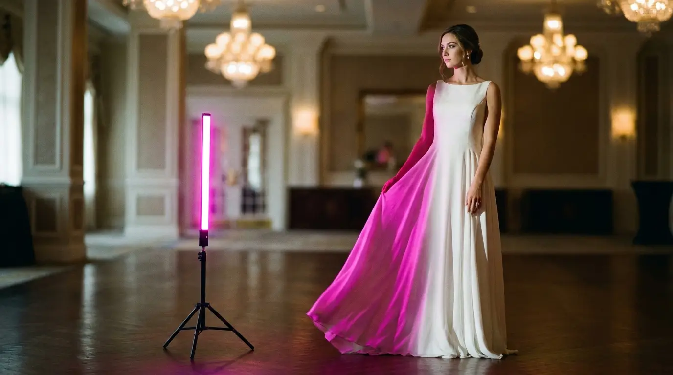 Neewer RGB tube light illuminating wedding portrait