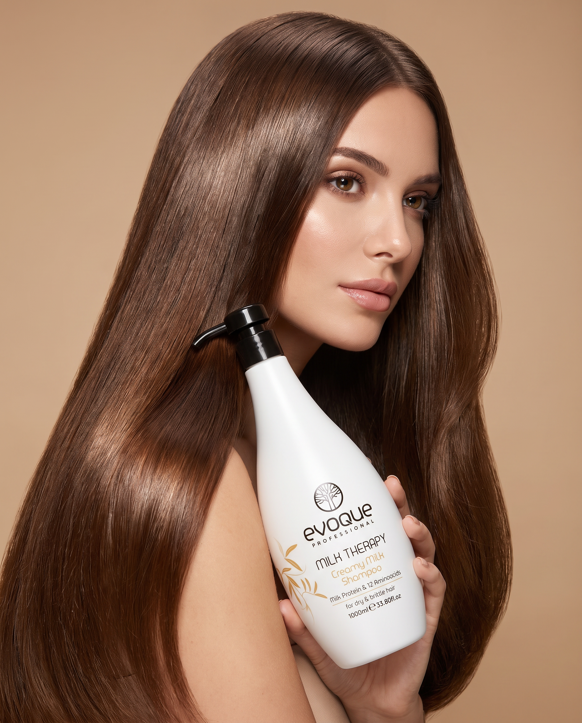 Healthy glossy hair with Evoque Milk Therapy