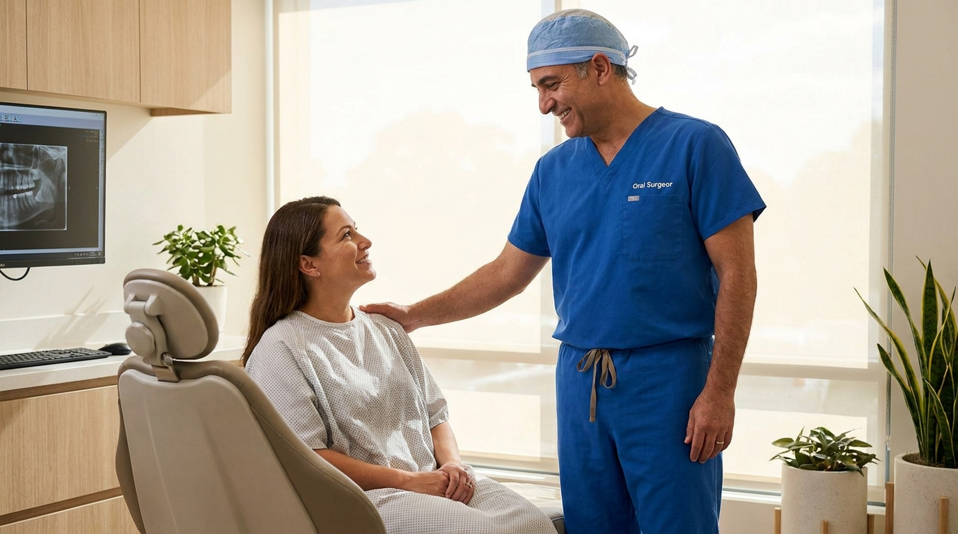A gentle, reassuring consultation before oral surgery