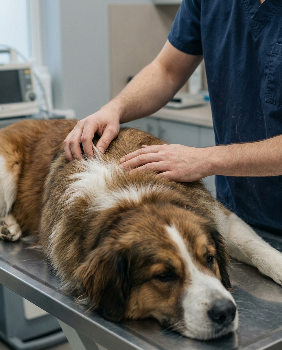 A vet examining a dog's skin