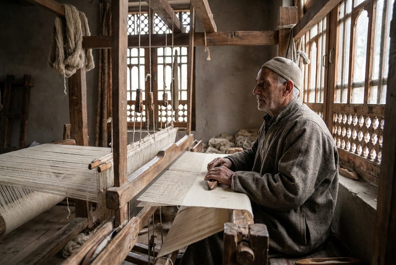 A weaver at his handloom