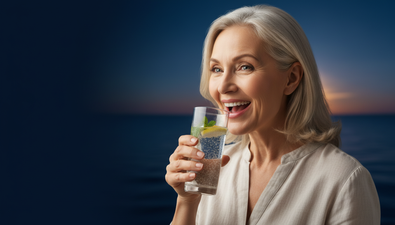 femme 62 ans peau sereine soins beauté eau hydrogénée