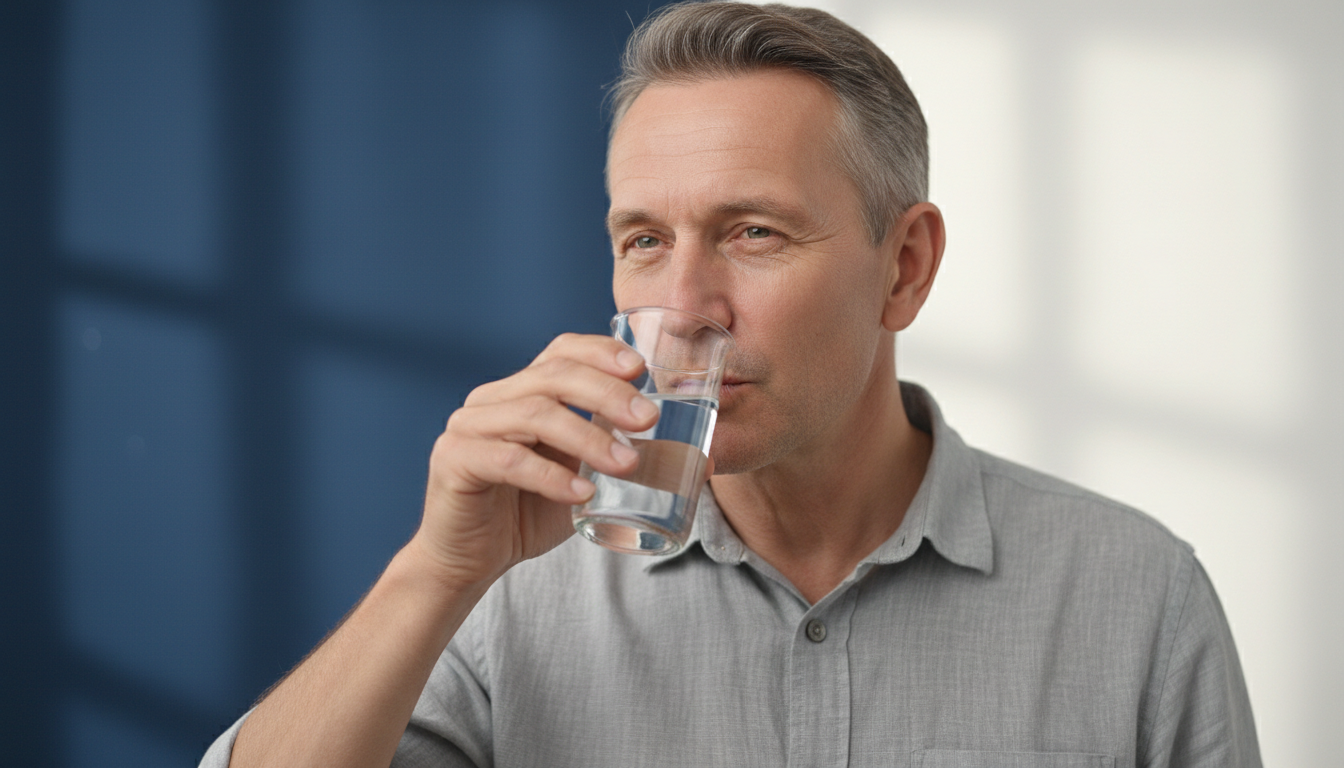 homme 60 ans serein santé sécurité eau hydrogénée