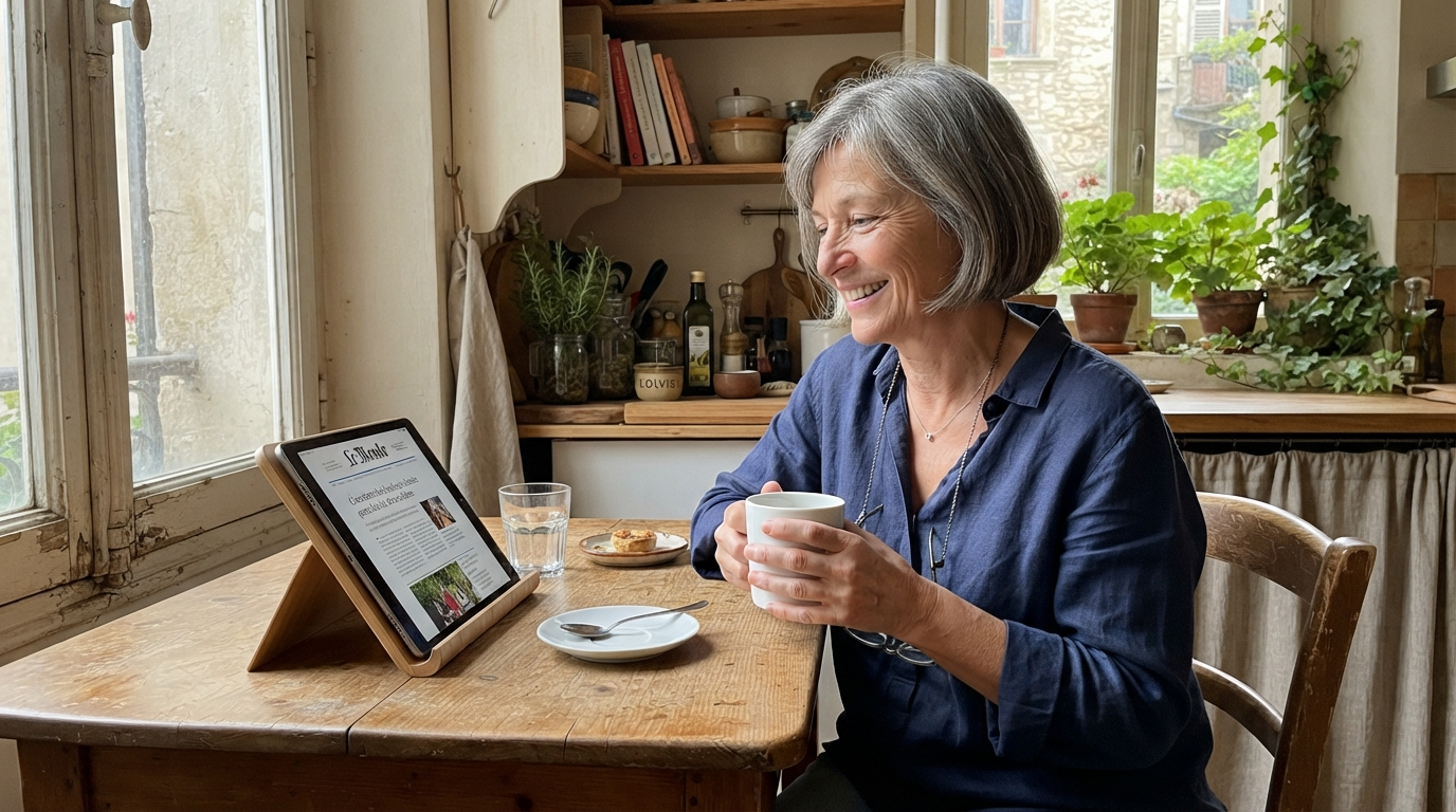 femme 58 ans cuisine matin eau hydrogénée découverte