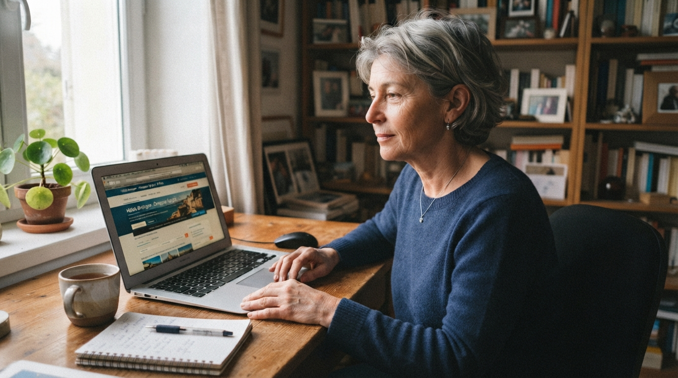 femme 60 ans bureau recherche comparaison achat gourde eau hydrogénée
