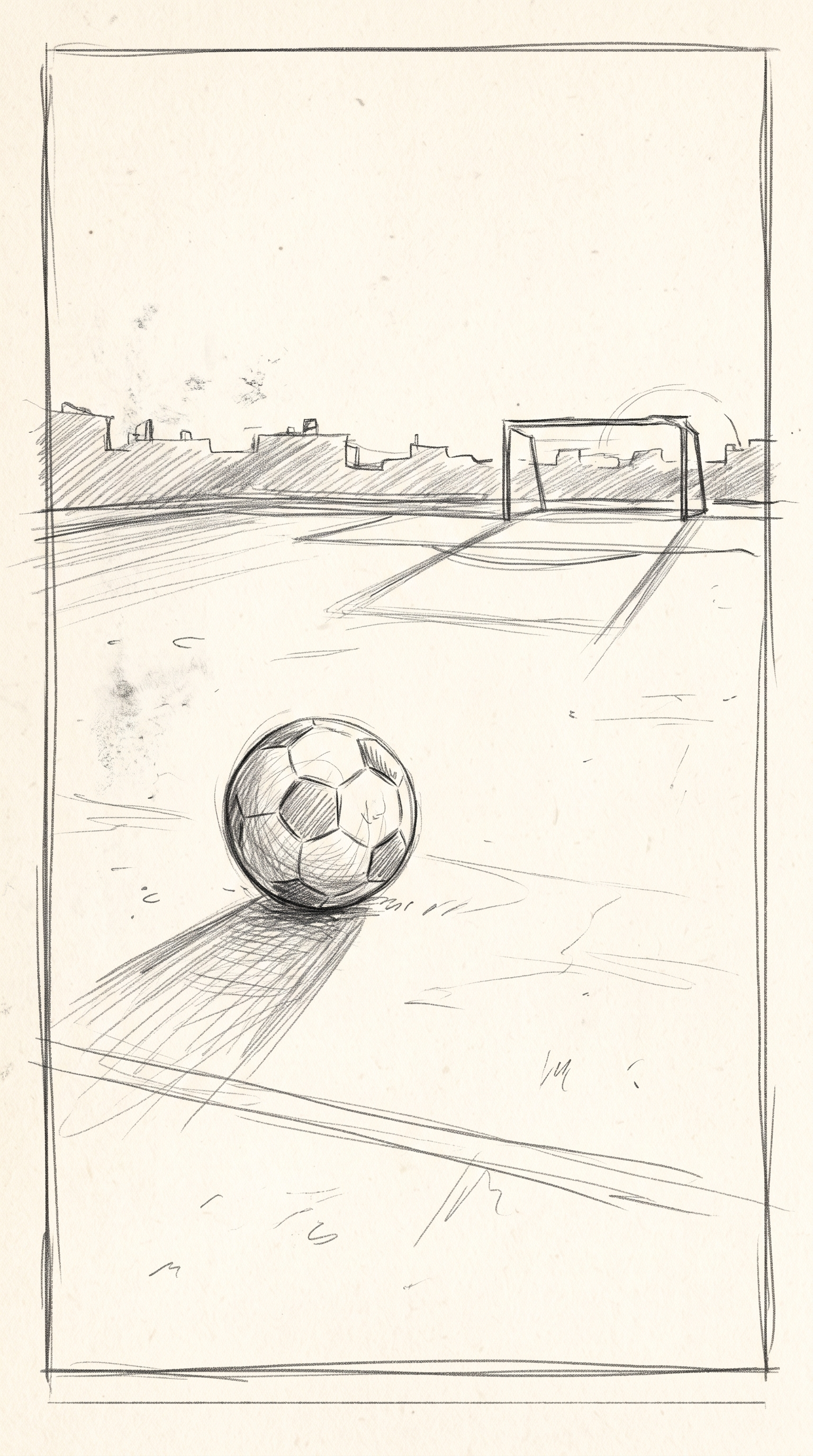 Title frame — a lone football on a chalk-lined pitch at dawn