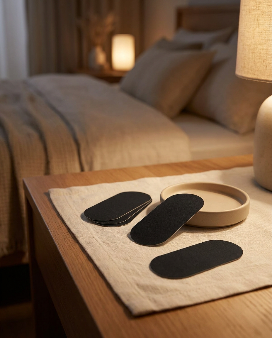 Gentle King Tape strips on a linen nightstand
