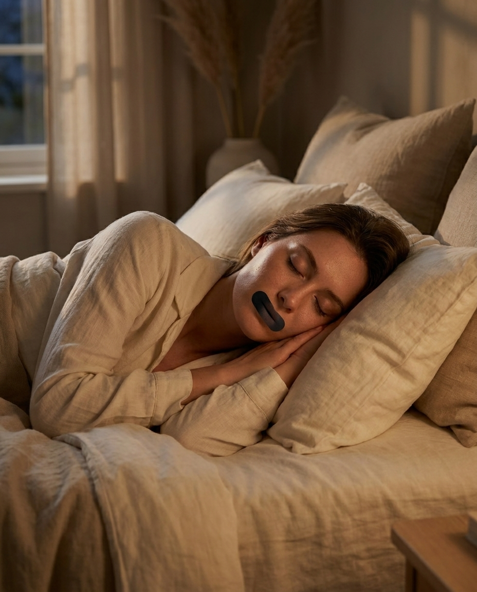 Woman sleeping calmly, breathing through her nose