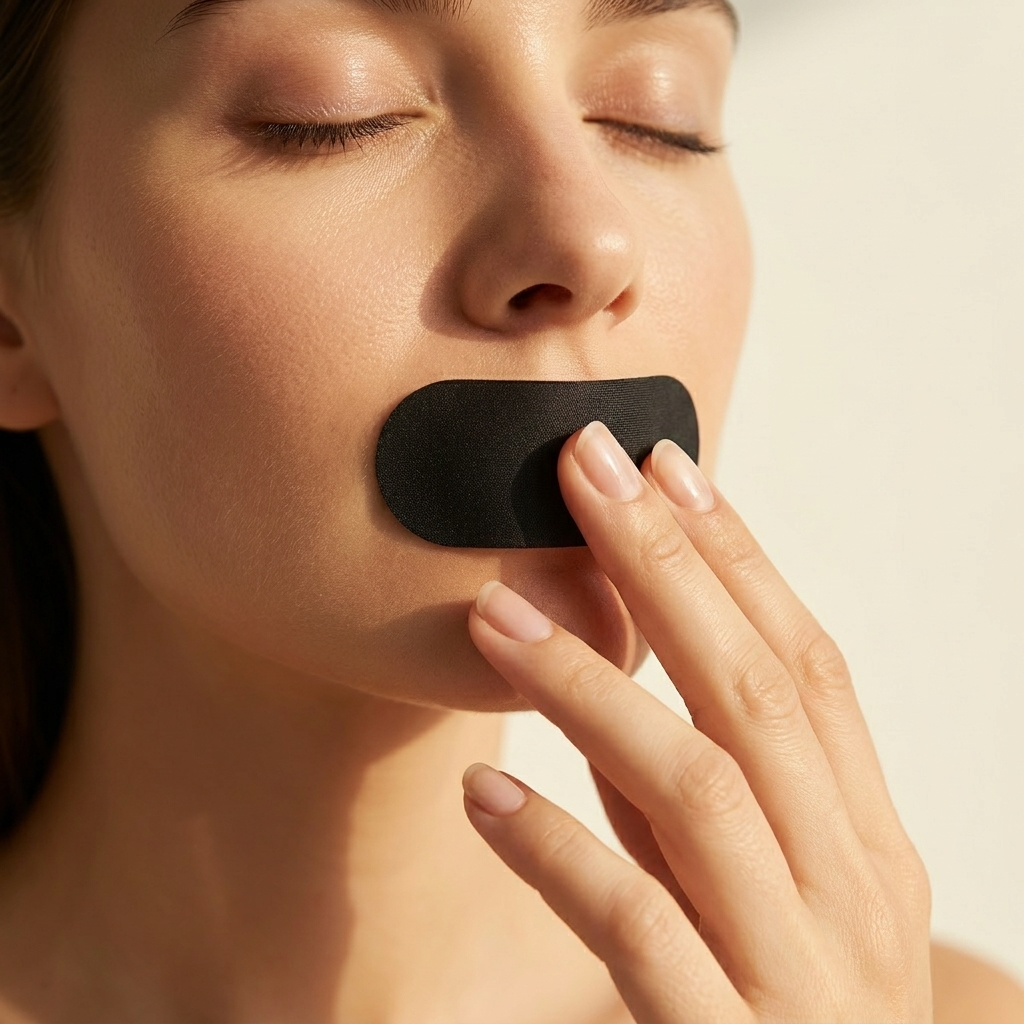 Close-up of a discreet matte sleep tape strip