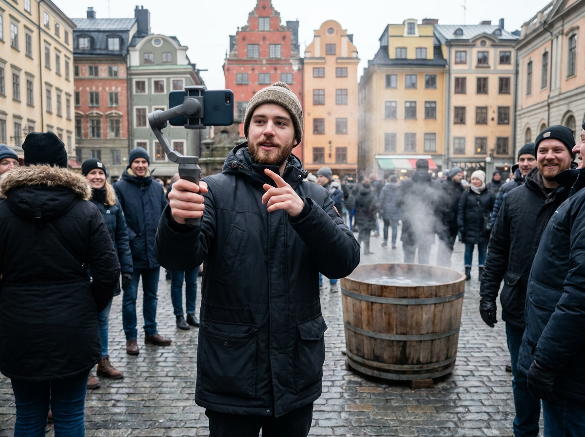 Kreatör filmar kampanjen på ett torg