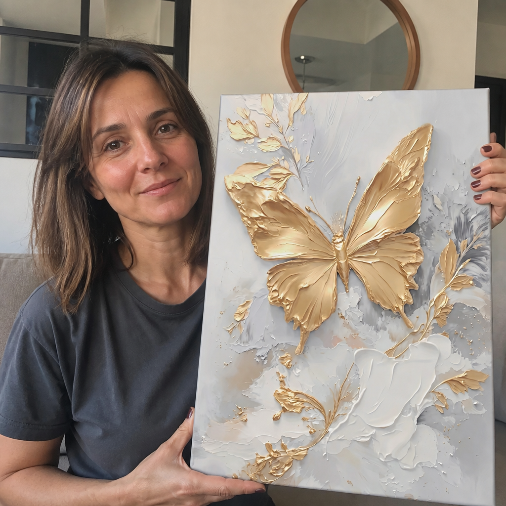 Cuadro Mural Mariposa Dorada cliente