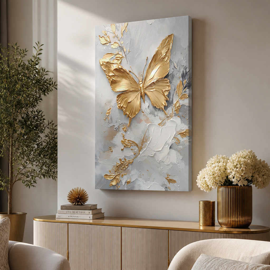 Cuadro Mural Mariposa Dorada ambiente