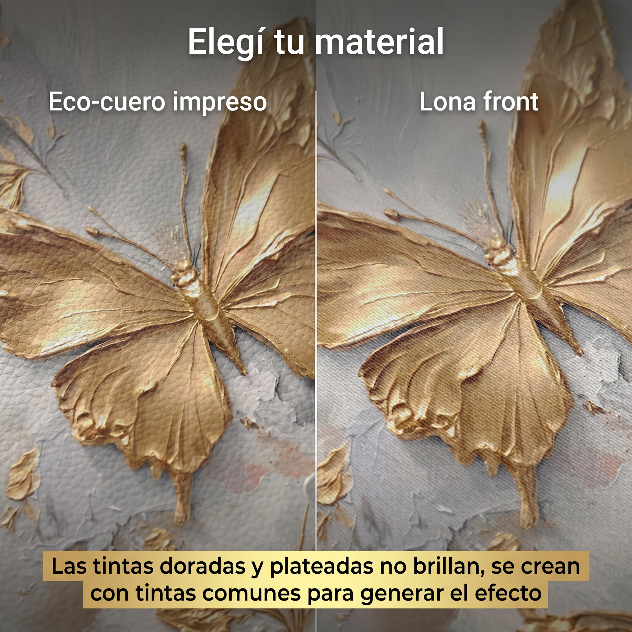 Cuadro Mural Mariposa Dorada materiales