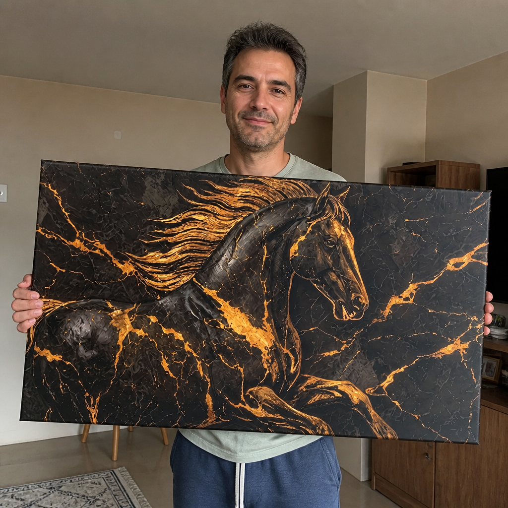 Cuadro Mural Caballo Negro Marmol cliente