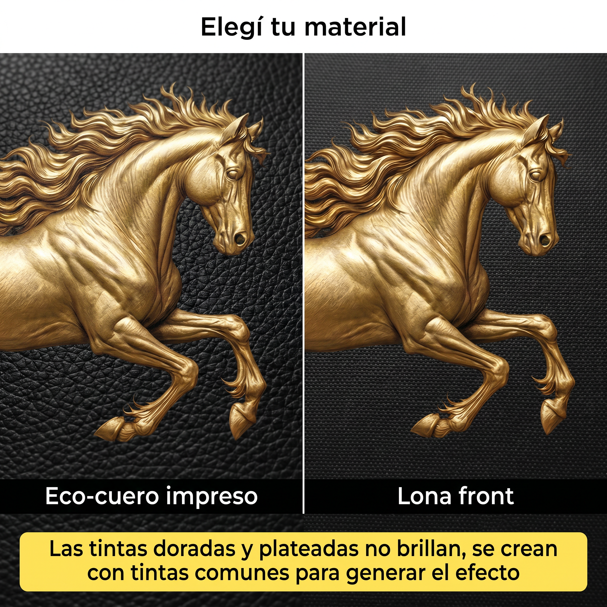 Cuadro Mural Caballo Dorado 3D materiales
