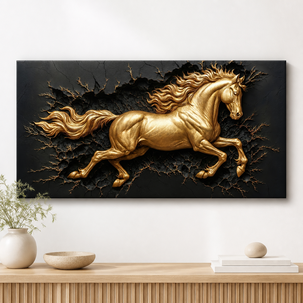 Cuadro Mural Caballo Dorado 3D