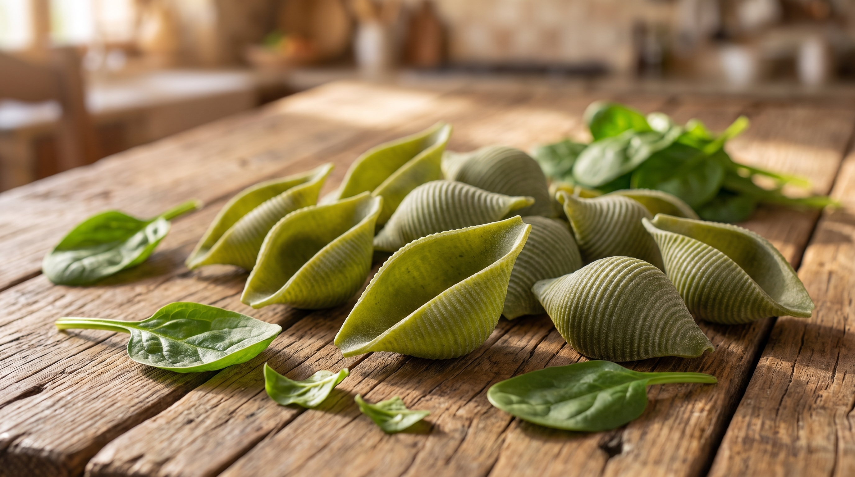 Conchiglione de Espinafre Da Roz, massa gourmet colorida naturalmente com espinafre