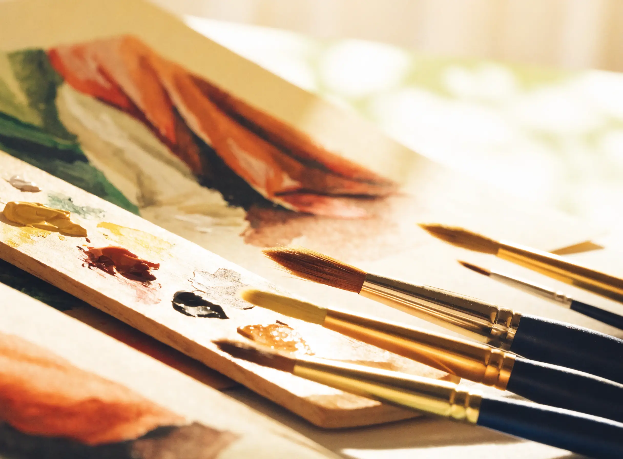 Paintbrushes and an artist palette