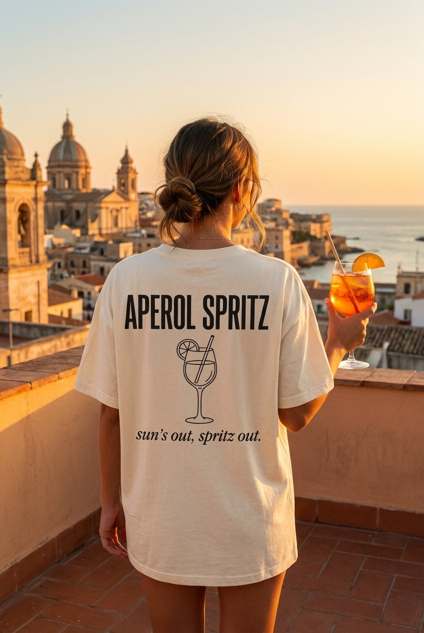 Aperol Spritz tee at golden hour