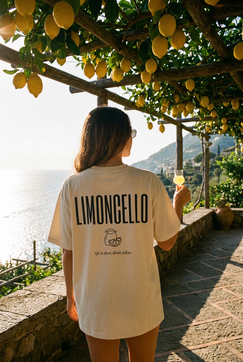 Limoncello tee on Amalfi terrace