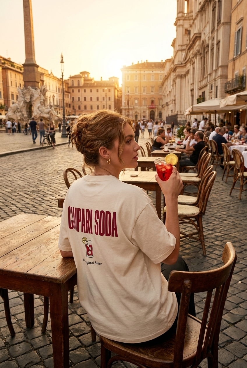 Campari Soda tee in Rome piazza