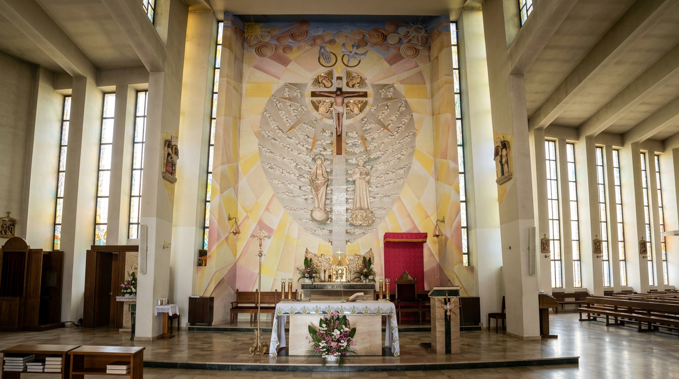 Ołtarz w kościele – nabożeństwo różańcowe do Królowej Różańca Świętego