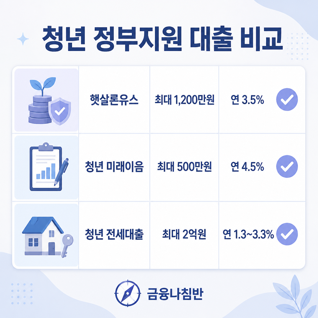 청년 정부지원 대출 세 상품 비교