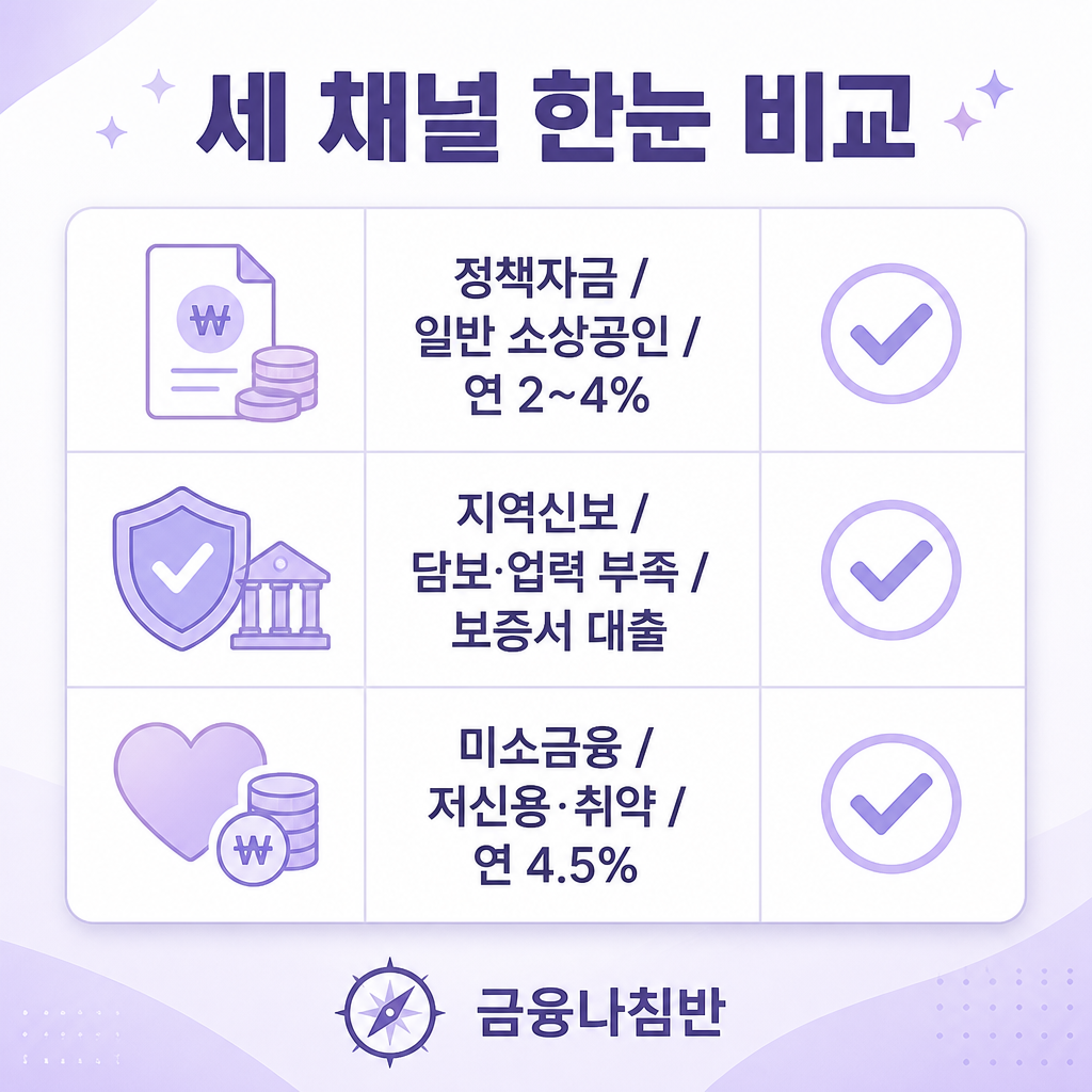 개인사업자 정부지원 대출 세 채널 비교