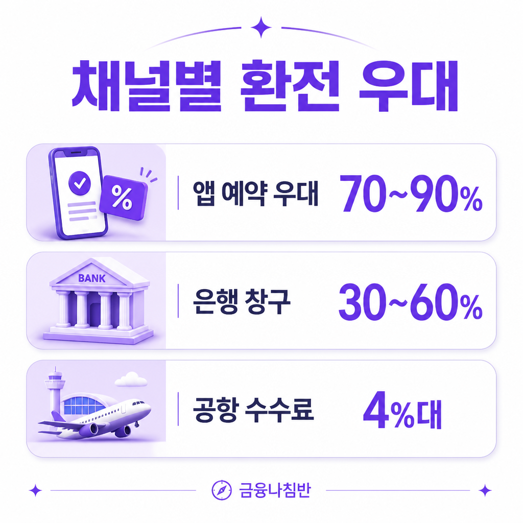 채널별 환전 우대 비교