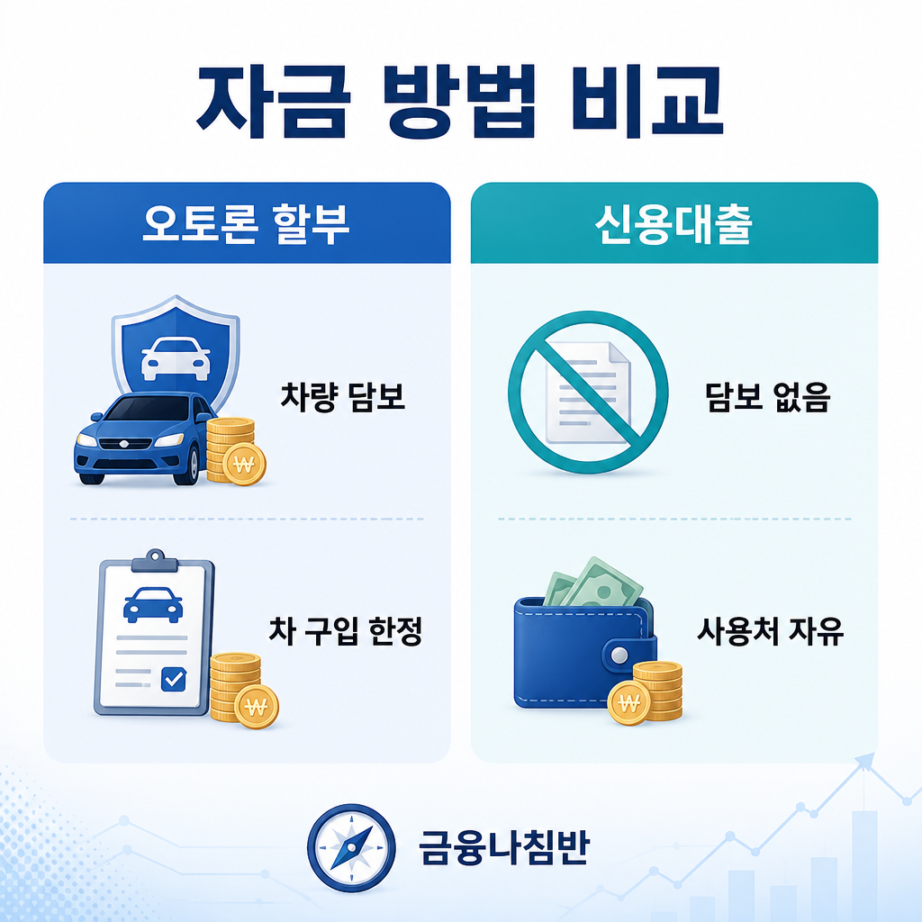 오토론 신용대출 자금 방법 비교