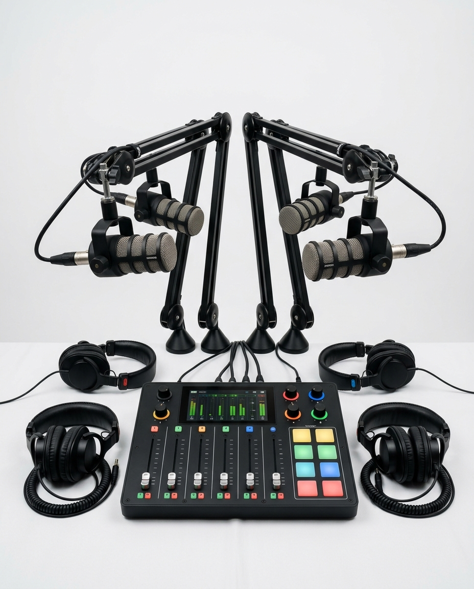Professionele podcastset voor vier personen