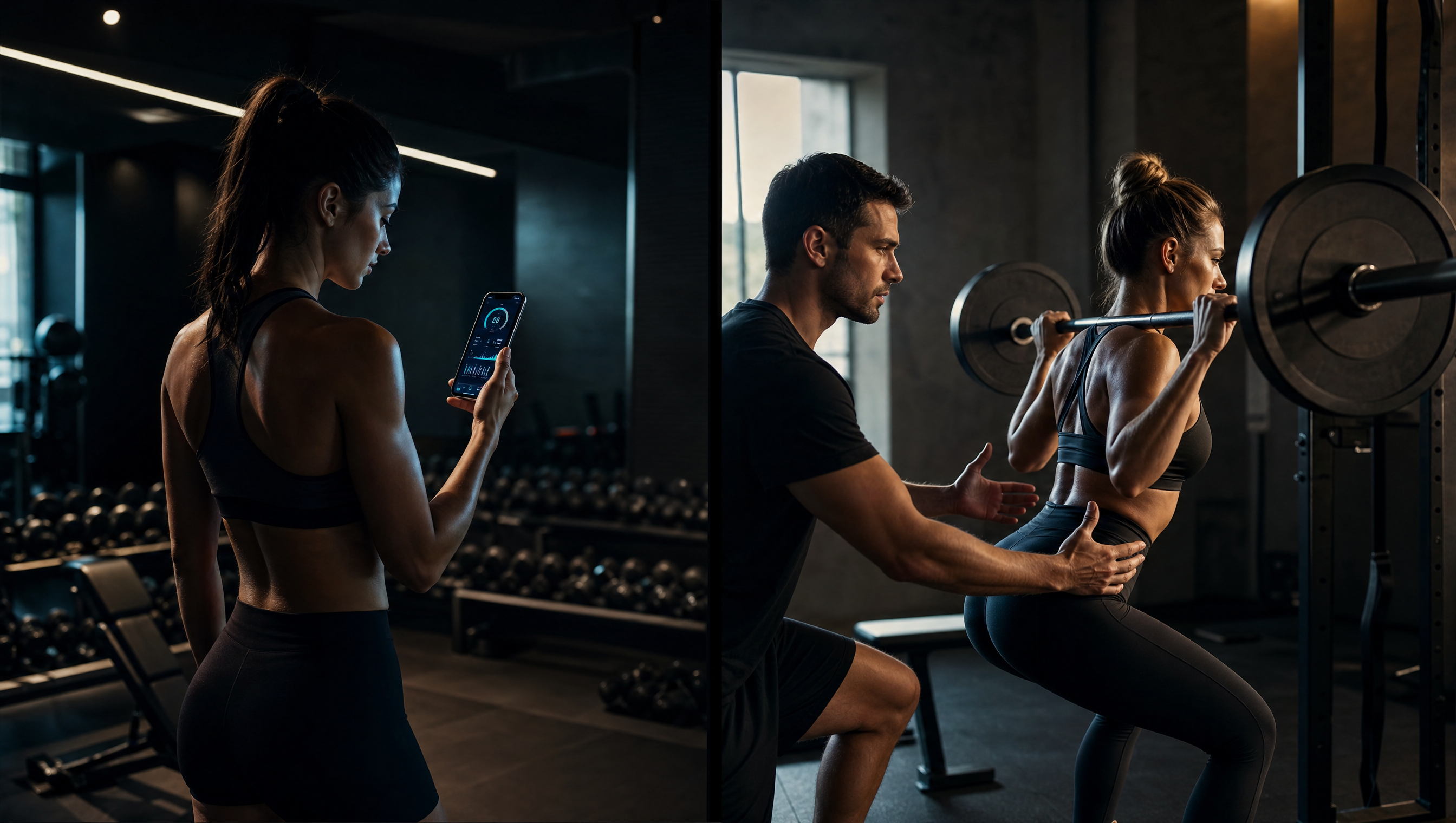 Comparison of AI fitness coach app versus personal trainer in a gym