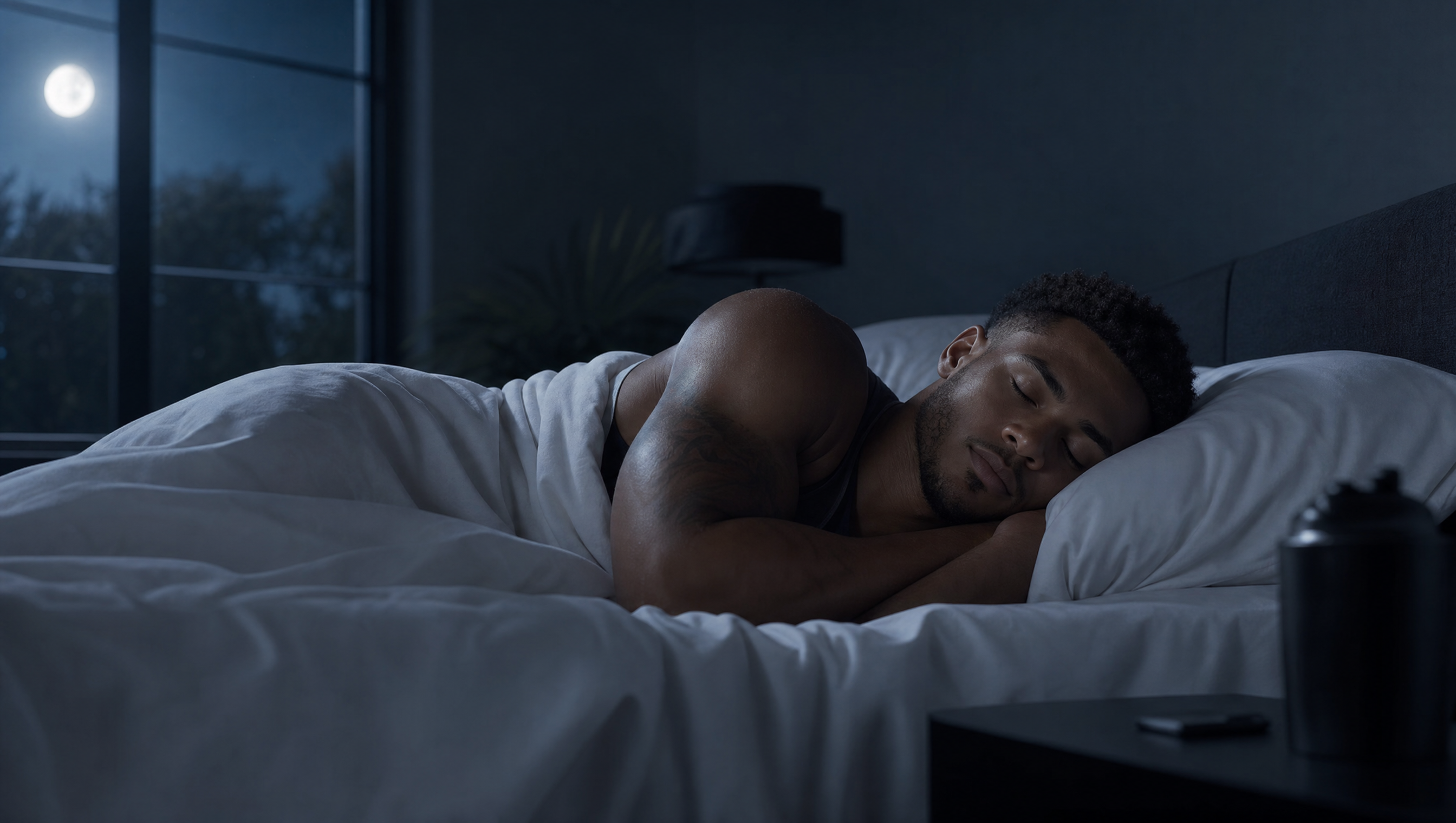 Athlete sleeping peacefully for optimal recovery and muscle repair