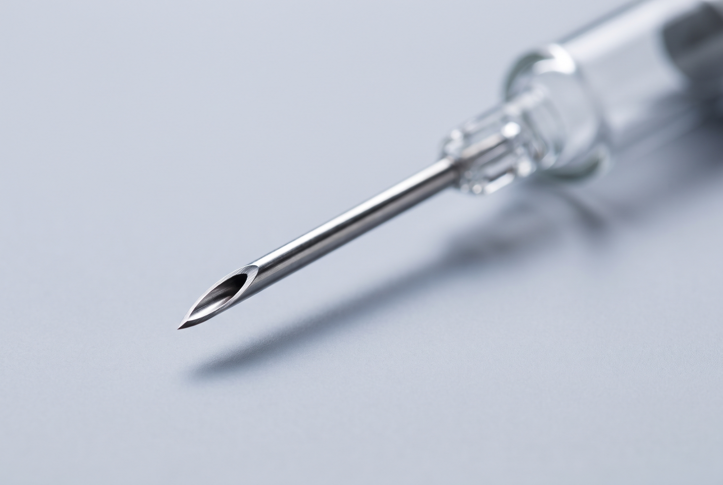 Macro of a needle tip showing the bevel