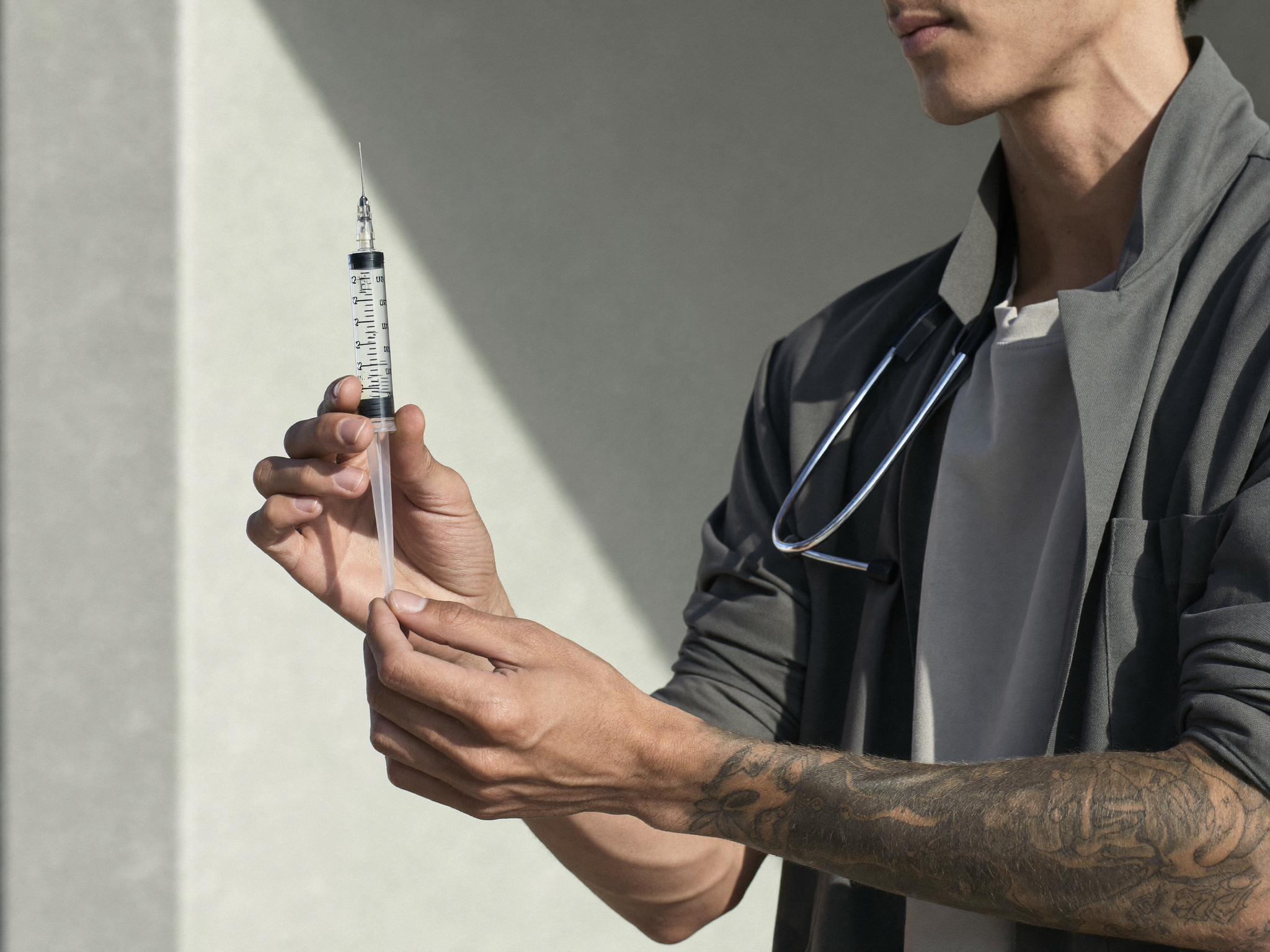 Hands holding an insulin syringe